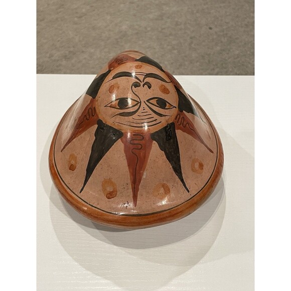 Vintage‎ Hand Painted Pottery Bowl Sun Face Folk Art Decor - Picture 3 of 6